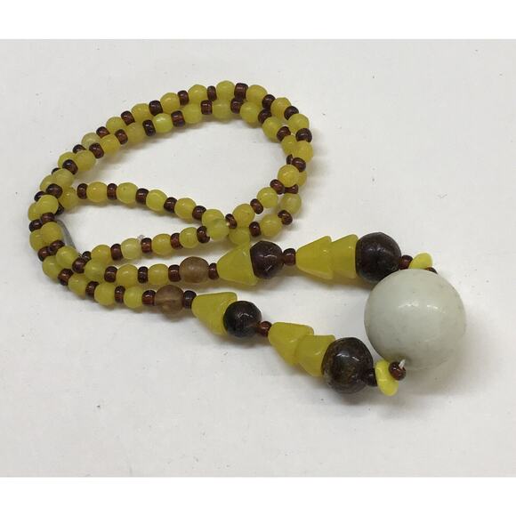 Vintage Yellow and Amber Beaded Necklace Tube Clasp Funky 17" - Picture 3 of 9